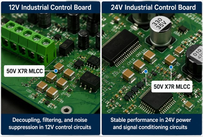 50V X7R MLCC Capacitors in 12V and 24V Control Boards
