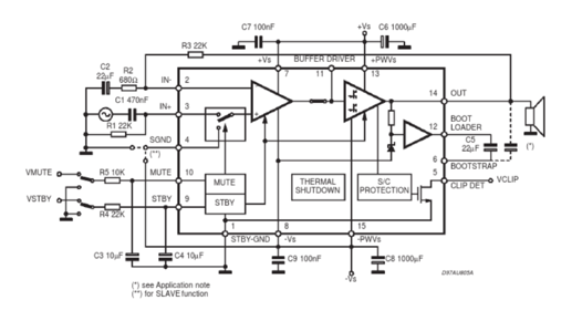 Typical Application and Test Circuit of TDA7293