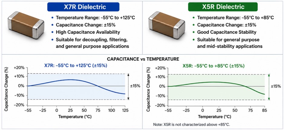 X7R vs X5R Dielectrics: Temperature Stability